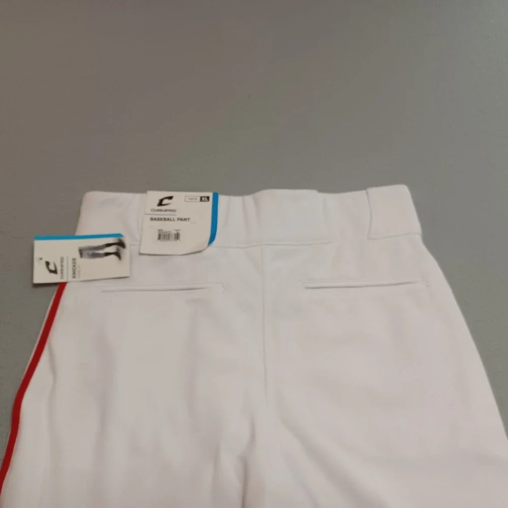 Champro Youth XL Baseball Pants White Scarlet Red Pipe Knicker‎ Loose Fit BP101